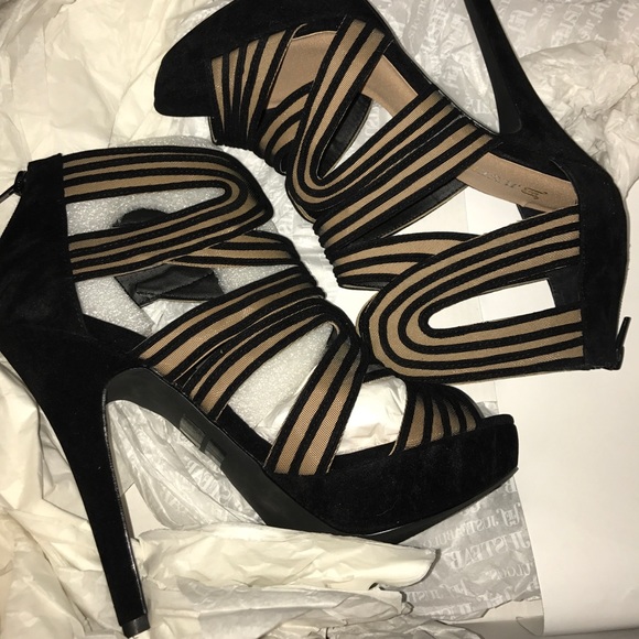 JustFab Shoes - Sexy Black Just Fab Strappy Stiletto Heels 8 NIB